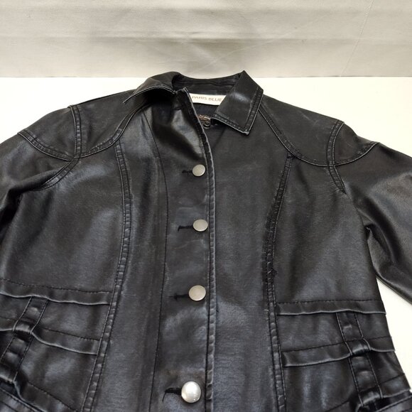Paris Blue Faux Leather Jacket Small (3-5) Snap Buttons Leopard Trim Detail VGC - Picture 9 of 11